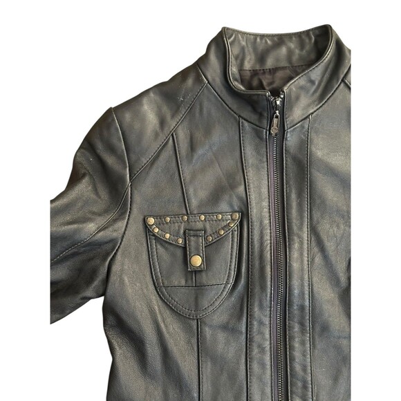 Ying Ying of Nevada Black Leather Jacket Studded Sz S Grunge Goth Y2K Rare Biker - Picture 14 of 16